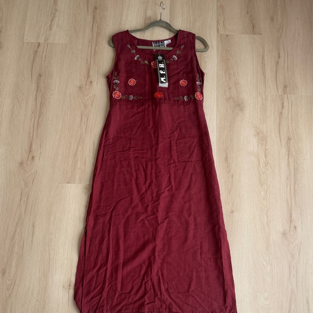 Burgundy Embroidered Maxi Dress
